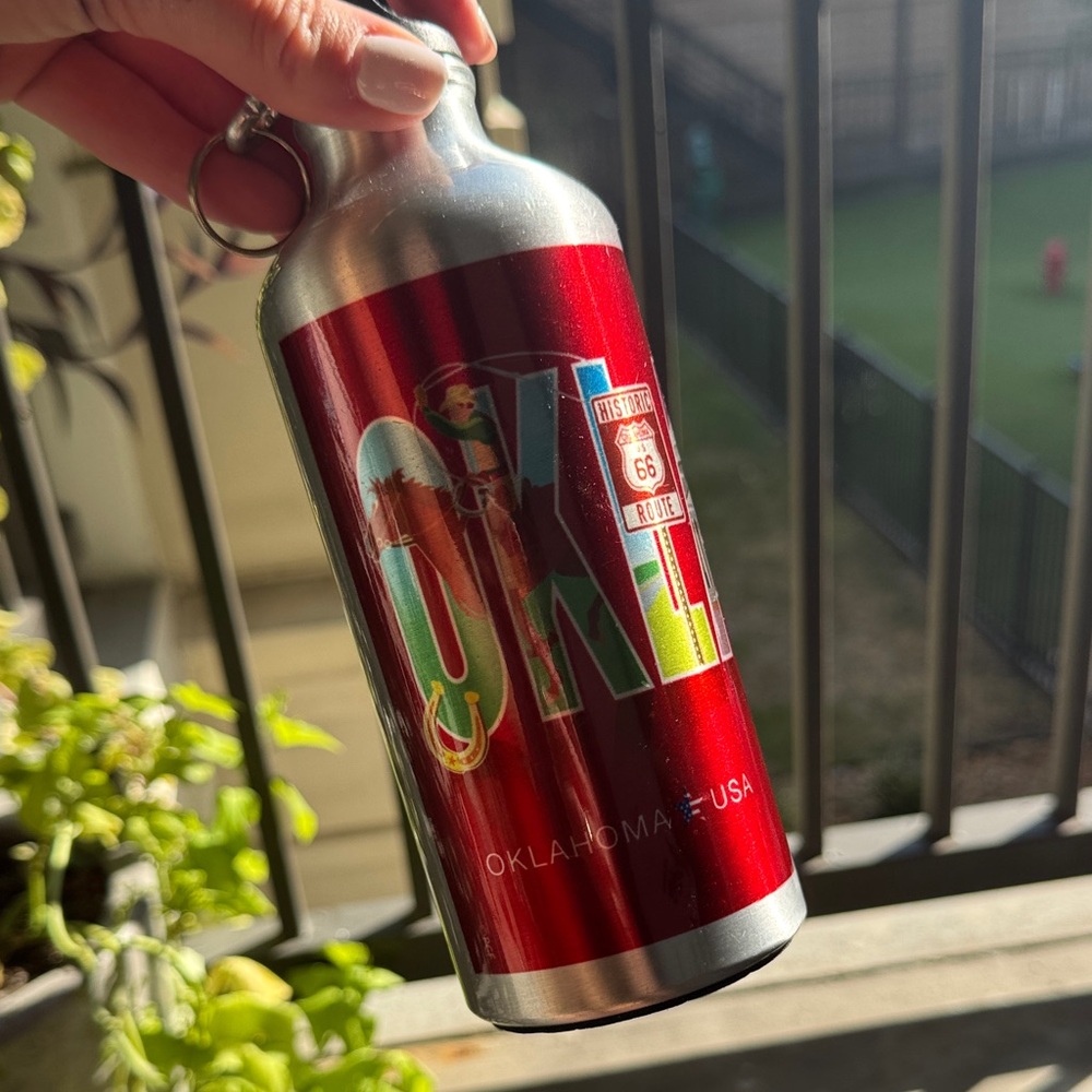 Oklahoma Red and Silver Water Bottle - Picture 2 of 5